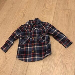 Sovereign Code Baby Long Sleeve Button Up Collar Shirt Red & Blue Plaid size 3M